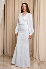 Φόρεμα maxi γοργονέ με διακοσμητικές πέτρες άσπρο - Image 4