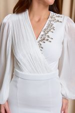 Φόρεμα maxi γοργονέ με διακοσμητικές πέτρες άσπρο - Image 6