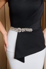 Φόρεμα midi με διακοσμητικές πέτρες μαύρο - άσπρο - Image 6