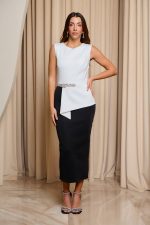 Φόρεμα midi με διακοσμητικές πέτρες ασπρόμαυρο - Image 2