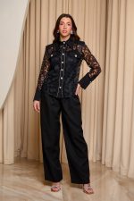 Σετ παντελόνι - πουκάμισο με δαντέλα μαύρο - Image 2