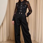 Σετ παντελόνι - πουκάμισο με δαντέλα μαύρο