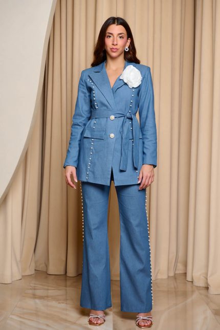 Σετ σακάκι - παντελόνι με πέρλες τζιν