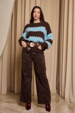 Πουλόβερ με ρίγες καφέ - γαλάζιο - Image 2