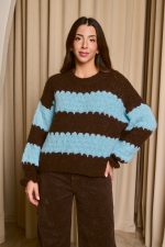 Πουλόβερ με ρίγες καφέ - γαλάζιο - Image 3