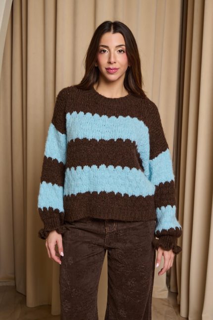Πουλόβερ με ρίγες καφέ - γαλάζιο