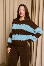 Πουλόβερ με ρίγες καφέ - γαλάζιο - Image 4