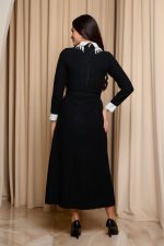 Φόρεμα maxi tweed με διακοσμημένο γιακά μαύρο - Image 6