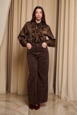 Πουκάμισο με βολάν και φιόγκο καφέ - Image 2