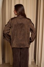 Πουκάμισο με βολάν και φιόγκο καφέ - Image 6