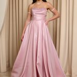 Φόρεμα Maxi Στραπλες Ταφτάς Γυαλιστερός με glitter στο μπούστο baby pink