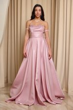 Φόρεμα Maxi Στραπλες Ταφτάς Γυαλιστερός με glitter στο μπούστο baby pink - Image 2