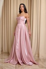 Φόρεμα Maxi Στραπλες Ταφτάς Γυαλιστερός με glitter στο μπούστο baby pink - Image 3