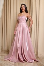 Φόρεμα Maxi Στραπλες Ταφτάς Γυαλιστερός με glitter στο μπούστο baby pink - Image 4