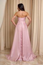 Φόρεμα Maxi Στραπλες Ταφτάς Γυαλιστερός με glitter στο μπούστο baby pink - Image 5