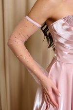 Φόρεμα Maxi Στραπλες Ταφτάς Γυαλιστερός με glitter στο μπούστο baby pink - Image 7