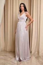 Φόρεμα maxi με πτυχώσεις και διακοσμημένους ώμους ιβουάρ - Image 4