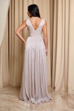 Φόρεμα maxi με πτυχώσεις και διακοσμημένους ώμους ιβουάρ - Image 5