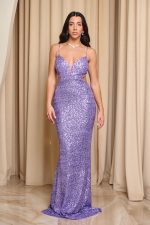 Φόρεμα maxi με παγιέτα και βαθύ V ντεκολτέ λιλά - Image 2