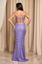 Φόρεμα maxi με παγιέτα και βαθύ V ντεκολτέ λιλά - Image 5