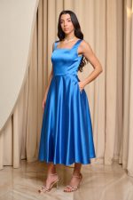 Φόρεμα midi σατέν με τιράντες indigo - Image 4