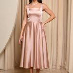 Φόρεμα midi σατέν με τιράντες σαμπανιζέ