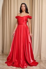 Φόρεμα maxi γυαλιστερός ταφτάς και τιράντες με λουλούδια κόκκινο - Image 3