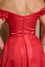 Φόρεμα maxi γυαλιστερός ταφτάς και τιράντες με λουλούδια κόκκινο - Image 6