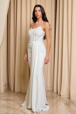 Φόρεμα maxi στράπλες με κορσέ λευκό - Image 3