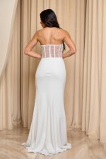 Φόρεμα maxi στράπλες με κορσέ λευκό - Image 5