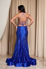 Φόρεμα maxi γοργονέ με στρας μπλε ρουα - Image 5