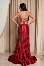 Φόρεμα maxi γοργονέ με στρας κόκκινο - Image 5