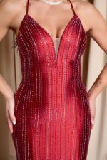 Φόρεμα maxi γοργονέ με στρας κόκκινο - Image 6