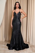 Φόρεμα maxi γοργονέ με στρας μαύρο - Image 2