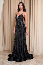 Φόρεμα maxi γοργονέ με στρας μαύρο - Image 3