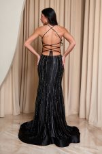 Φόρεμα maxi γοργονέ με στρας μαύρο - Image 5