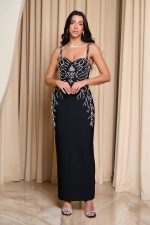 Φόρεμα maxi bandage με πέτρες και πέρλες μαύρο - Image 2