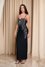 Φόρεμα maxi bandage με πέτρες και πέρλες μαύρο - Image 3