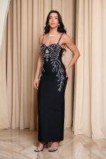 Φόρεμα maxi bandage με πέτρες και πέρλες μαύρο - Image 4