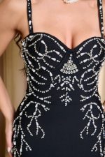 Φόρεμα maxi bandage με πέτρες και πέρλες μαύρο - Image 6