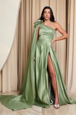 Φόρεμα maxi one shoulder με διακοσμητικό λουλούδι μέντα