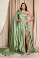 Φόρεμα maxi one shoulder με διακοσμητικό λουλούδι μέντα - Image 2