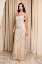 Φόρεμα maxi γοργονέ με πέτρες και στρας nude - Image 3