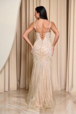 Φόρεμα maxi γοργονέ με πέτρες και στρας nude - Image 5