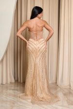 Φόρεμα maxi στράπλες με διαφάνειες και χάντρες χρυσό - Image 5