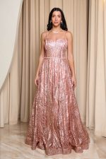 Φόρεμα maxi με τρισδιάστατο γκλίτερ και κορσέ ροζ