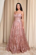 Φόρεμα maxi με τρισδιάστατο γκλίτερ και κορσέ ροζ - Image 3