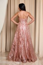 Φόρεμα maxi με τρισδιάστατο γκλίτερ και κορσέ ροζ - Image 5