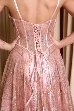 Φόρεμα maxi με τρισδιάστατο γκλίτερ και κορσέ ροζ - Image 7