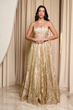 Φόρεμα maxi με τρισδιάστατο γκλίτερ και κορσέ χρυσό - Image 2